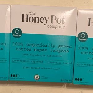 The Honey Pot Company 100% organic cotton Super Tampon 54ct New